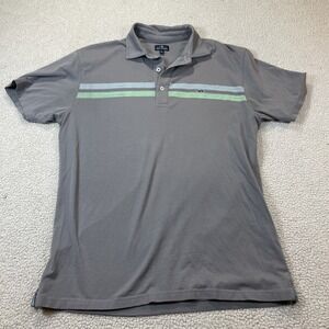 Fish Hippie Co. Polo Mens Short Sleeve Gray  Blue/green Striped Size Medium Golf